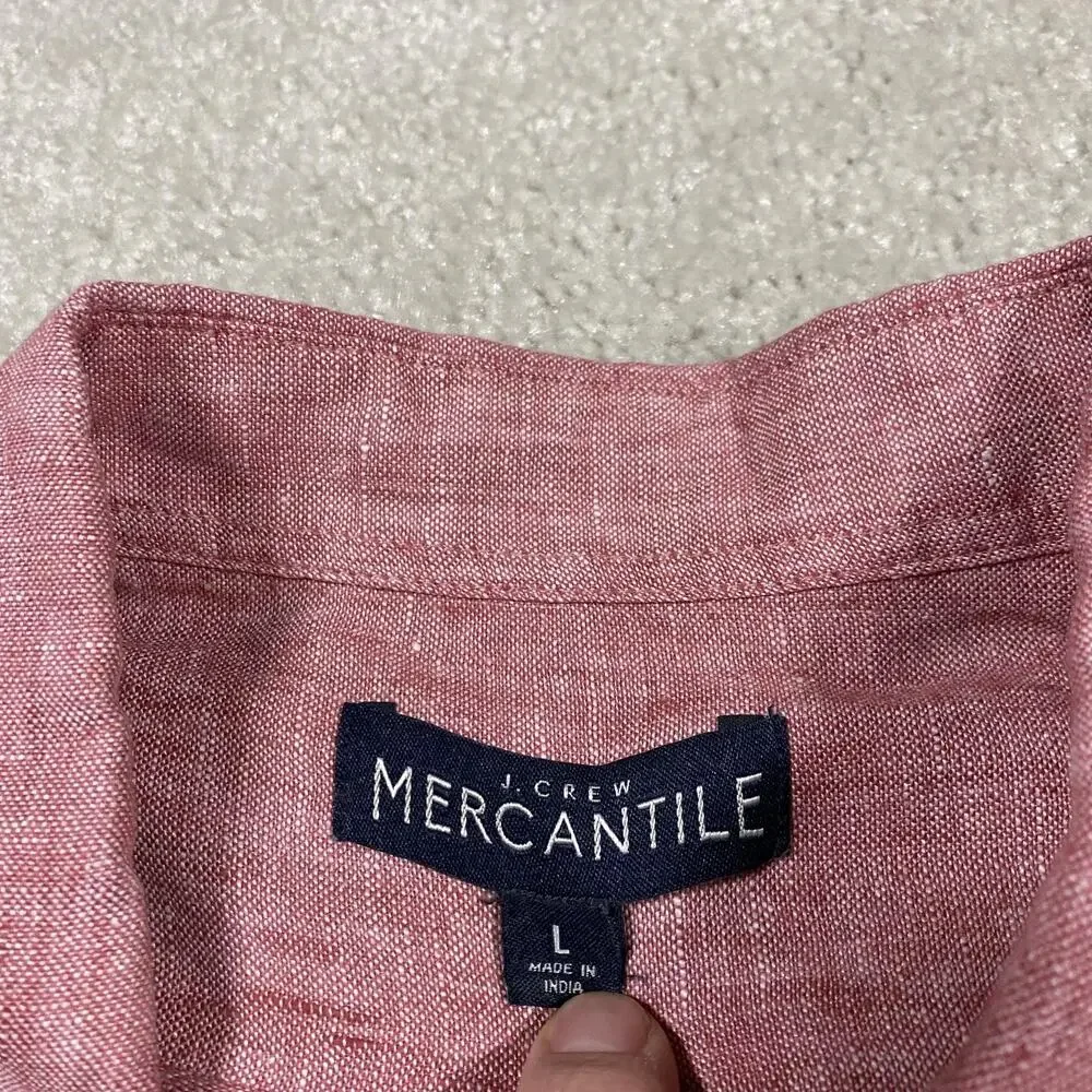 J Crew Mercantile Shirt Mens Large Red Linen Button Down Lightweight Casual